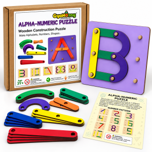 Alphanumeric Puzzle – Wooden Block Puzzle to Create Alphabets, Numbers & Shapes