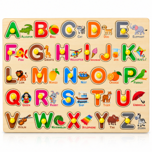 Wooden Alphabet Puzzle with Knobs – A to Z Learning Toy for Toddlers