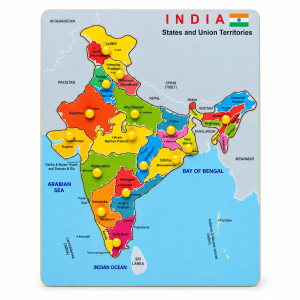 India Map Puzzle for Kids with Knobs – Wooden Educational Toy (Multicolor)