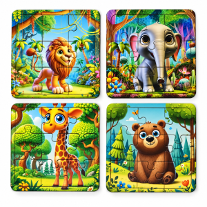 Jigsaw Puzzle for Toddlers – 9-Piece Wooden Puzzle Pack of 4 – Animal & Object Themes